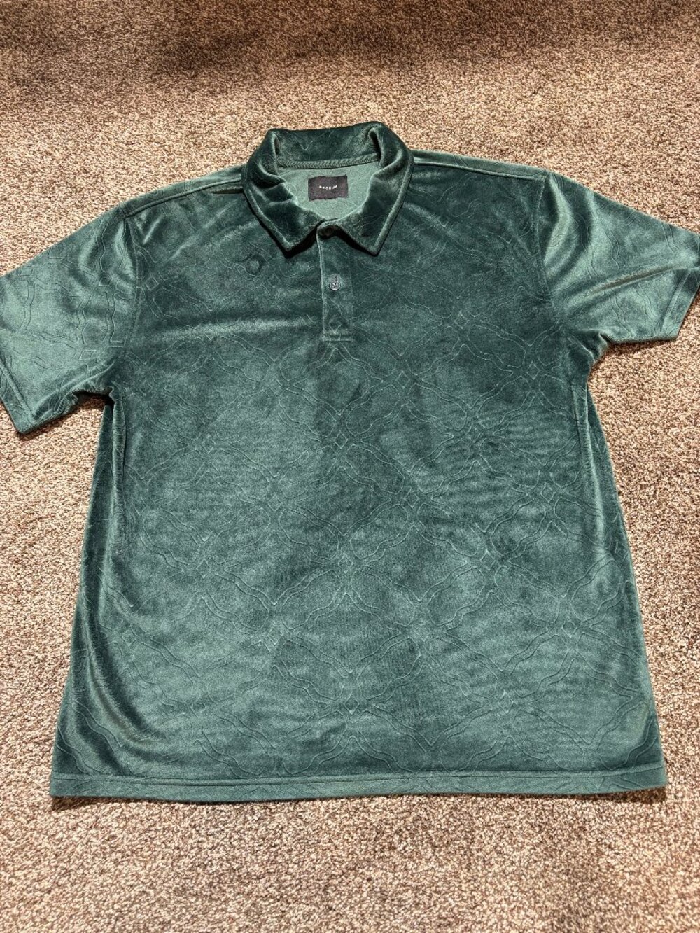 PacSun Velour Jacquard Polo Shirt in Green - Size S